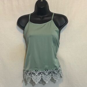 E-6 The Hanger Green Sleeveless Lace Trim Summer Tank Top Size M